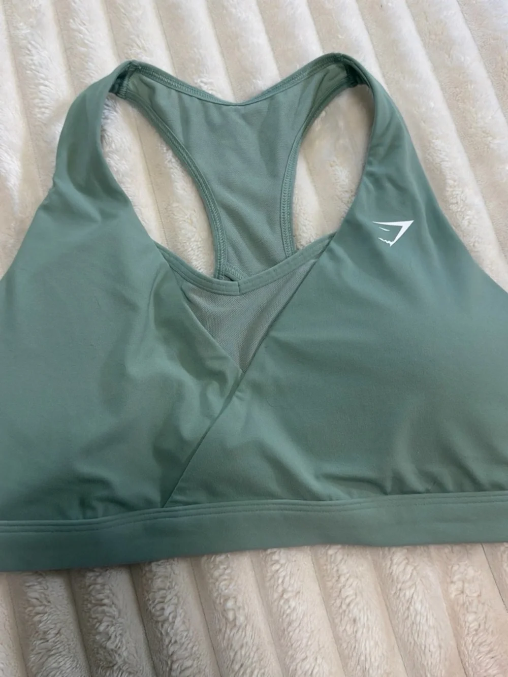 Gymshark Olive Green Racerback Sports Bra with Mesh V-Insert